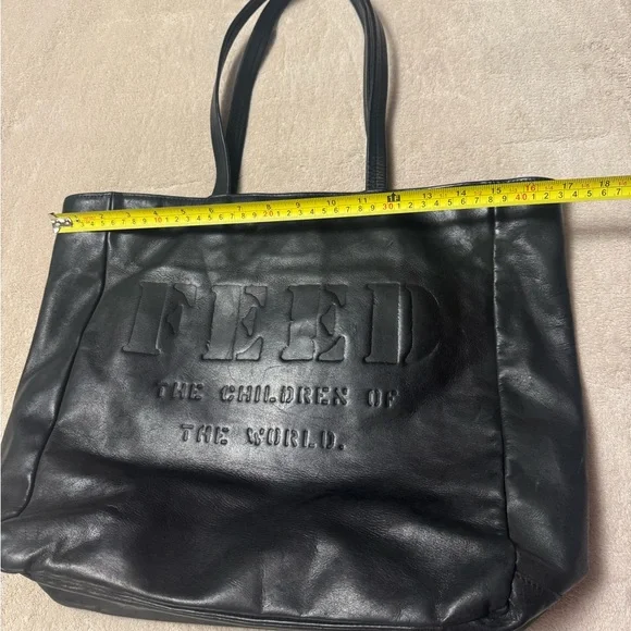 Black FEED The Children Of The World Black Leather Tote Bag - Picture 9 of 9